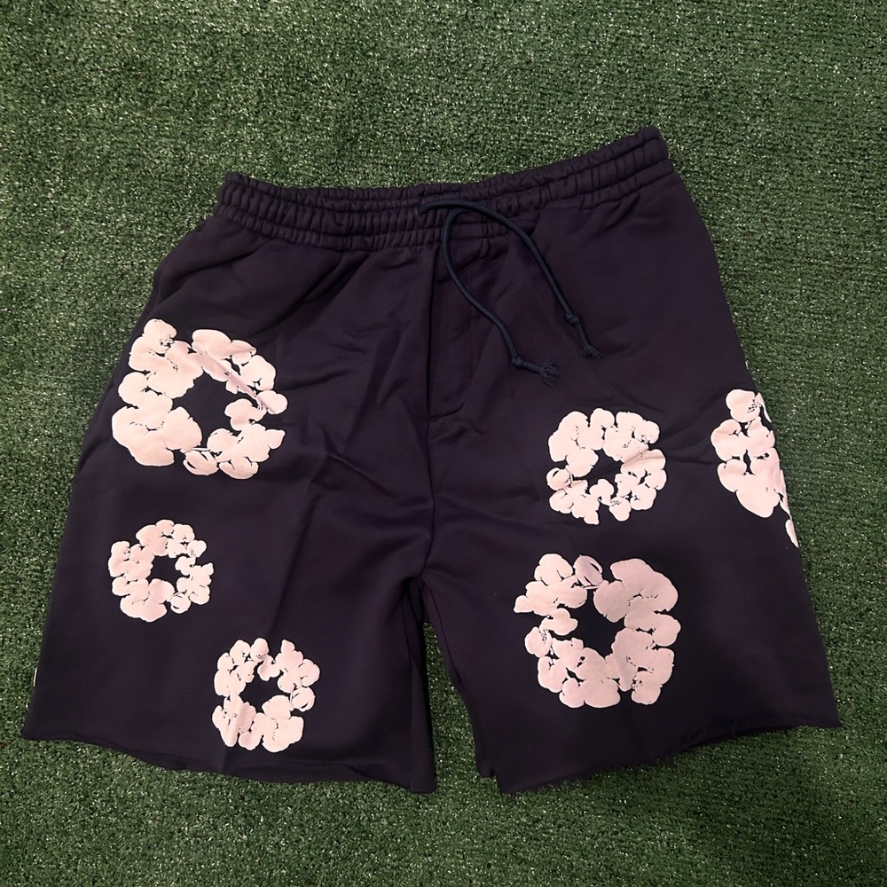 Navy blue denim tears shorts